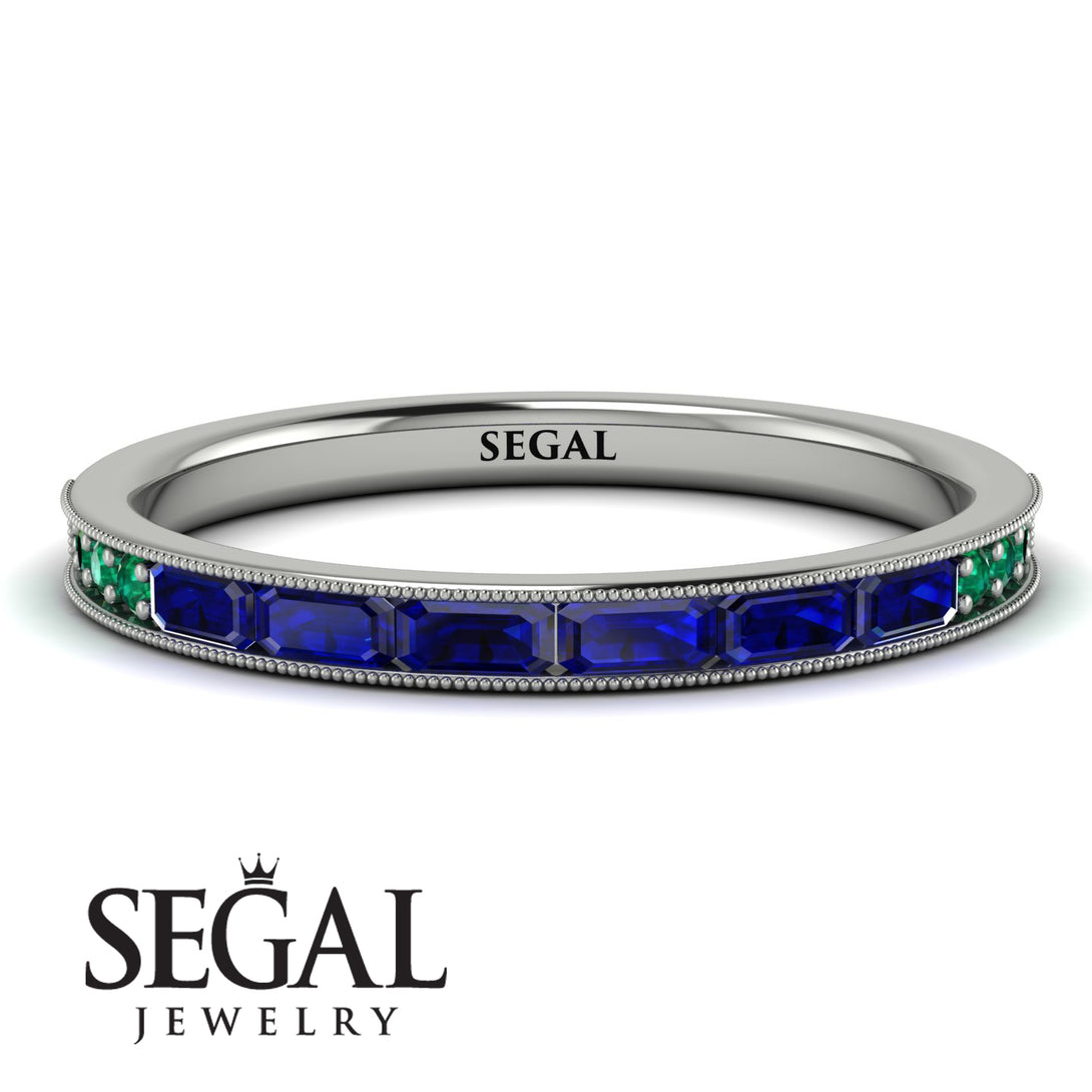 Emerald Cut Sapphire Milgrain Eternity Ring - Teagan No. 30