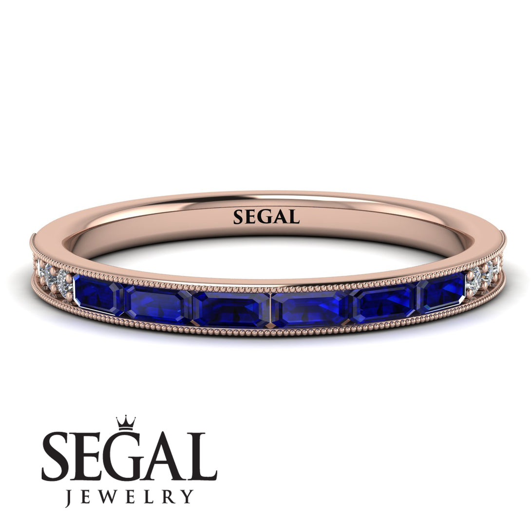 Emerald Cut Sapphire Milgrain Eternity Ring - Teagan No. 14