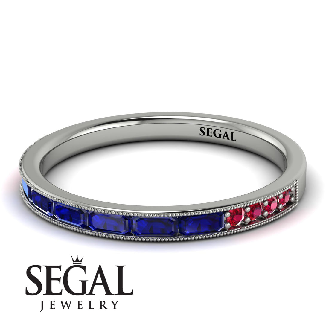 Emerald Cut Sapphire Milgrain Eternity Ring - Teagan No. 60