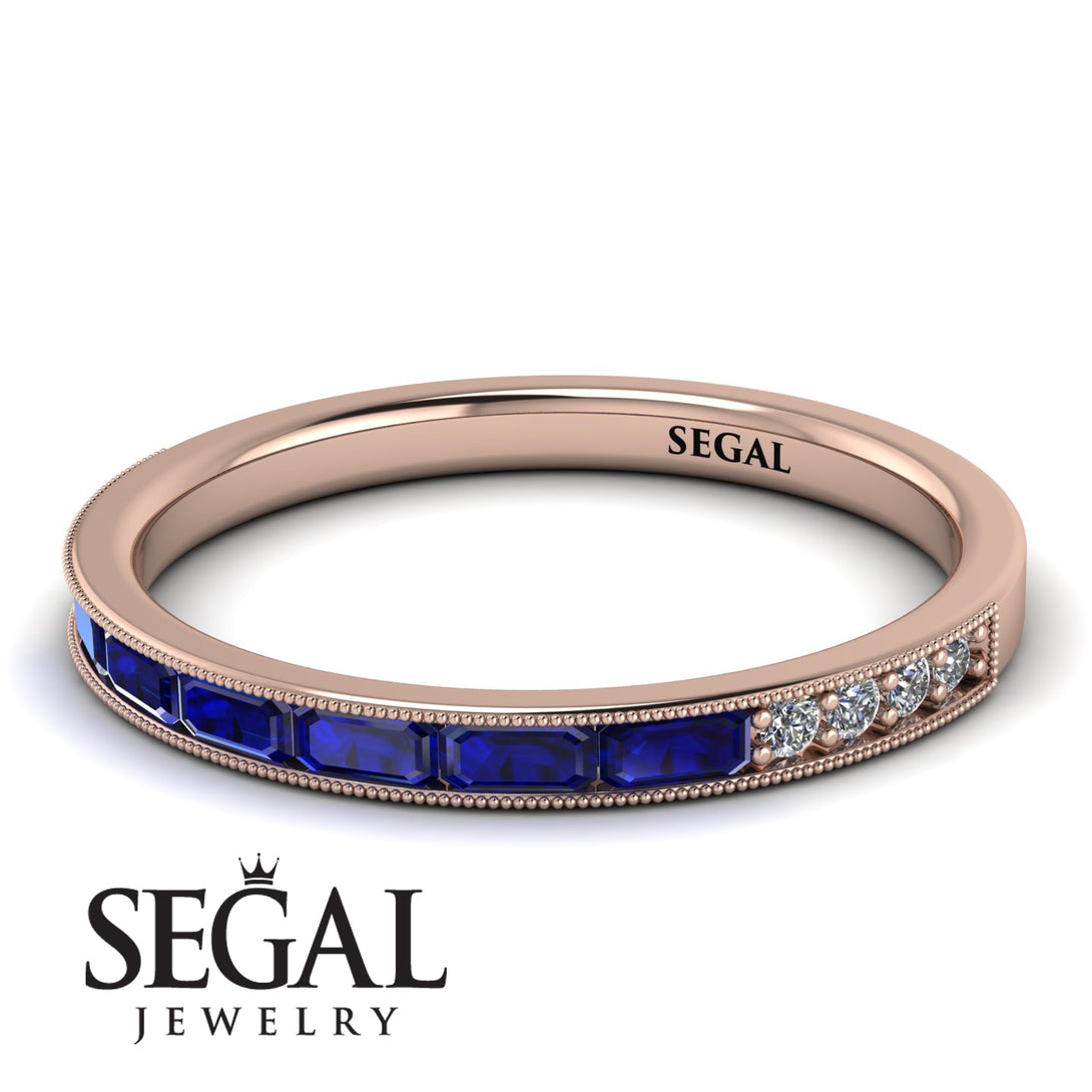 Emerald Cut Sapphire Milgrain Eternity Ring - Teagan No. 14
