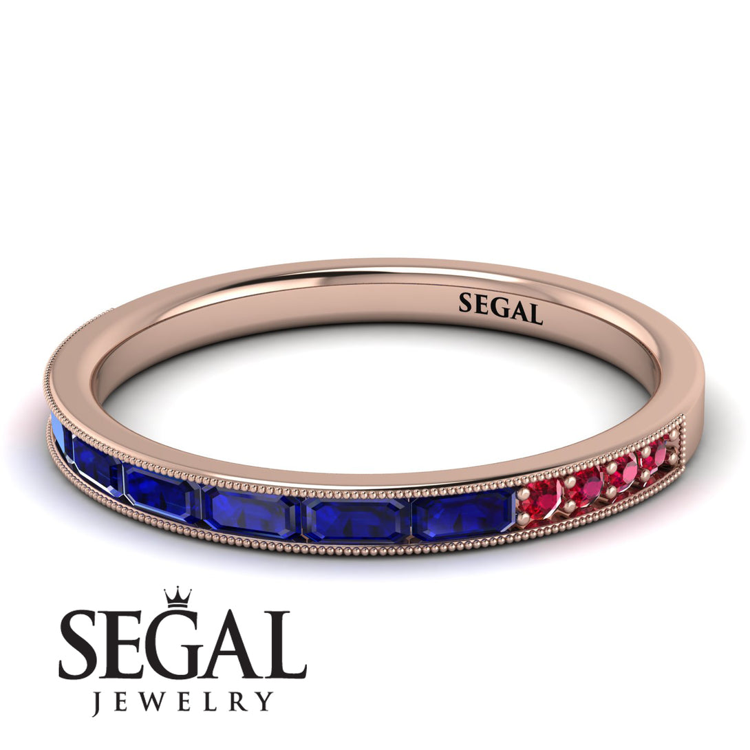 Emerald Cut Sapphire Milgrain Eternity Ring - Teagan No. 59