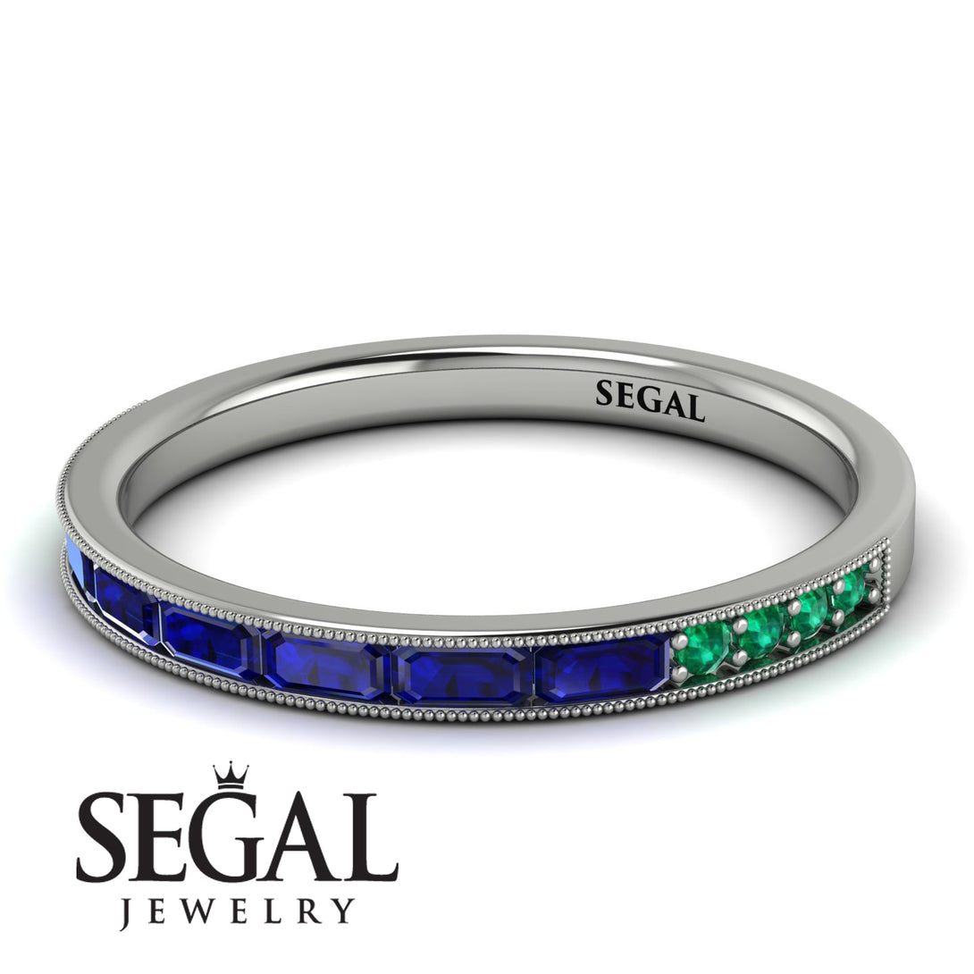 Emerald Cut Sapphire Milgrain Eternity Ring - Teagan No. 30