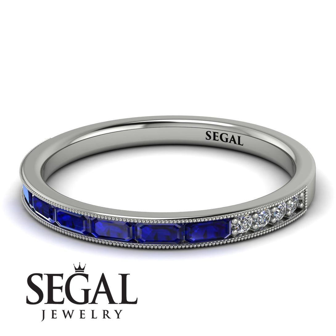 Emerald Cut Sapphire Milgrain Eternity Ring - Teagan No. 15
