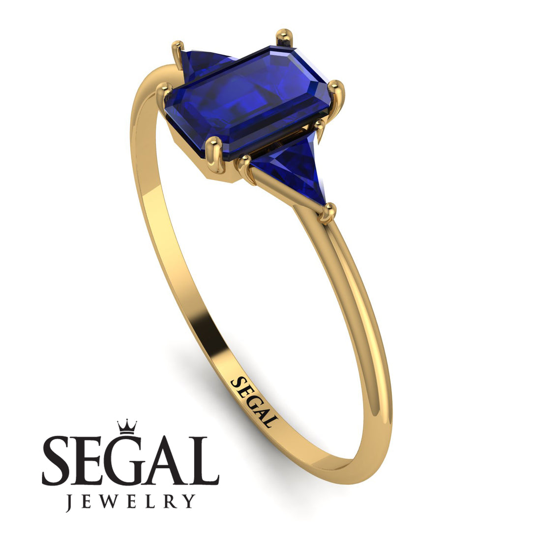 Emerald Cut Sapphire With Triangles Ring - Remi No. 73