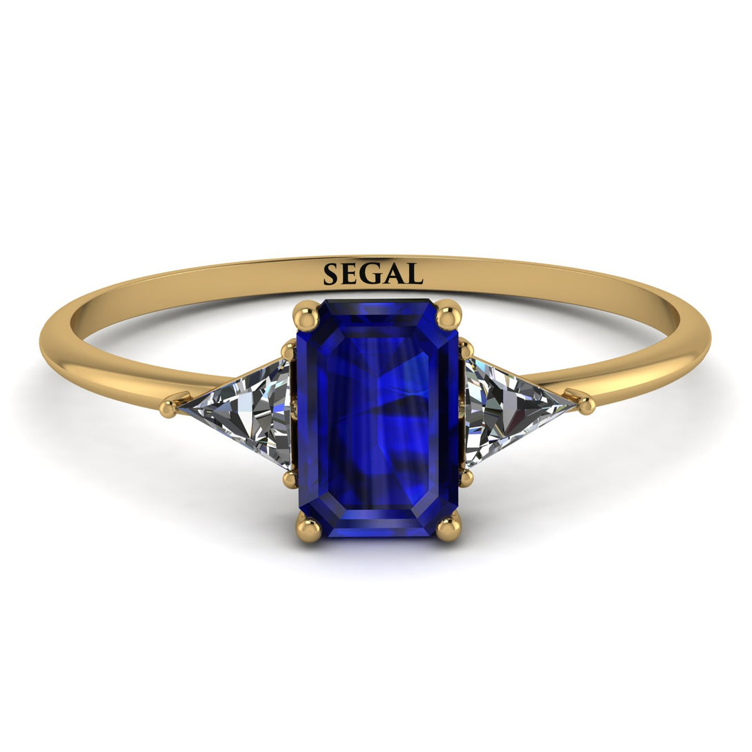 Emerald Cut Sapphire With Triangles Ring - Remi No. 13
