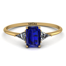 Emerald Cut Sapphire With Triangles Ring - Remi No. 13 image 1