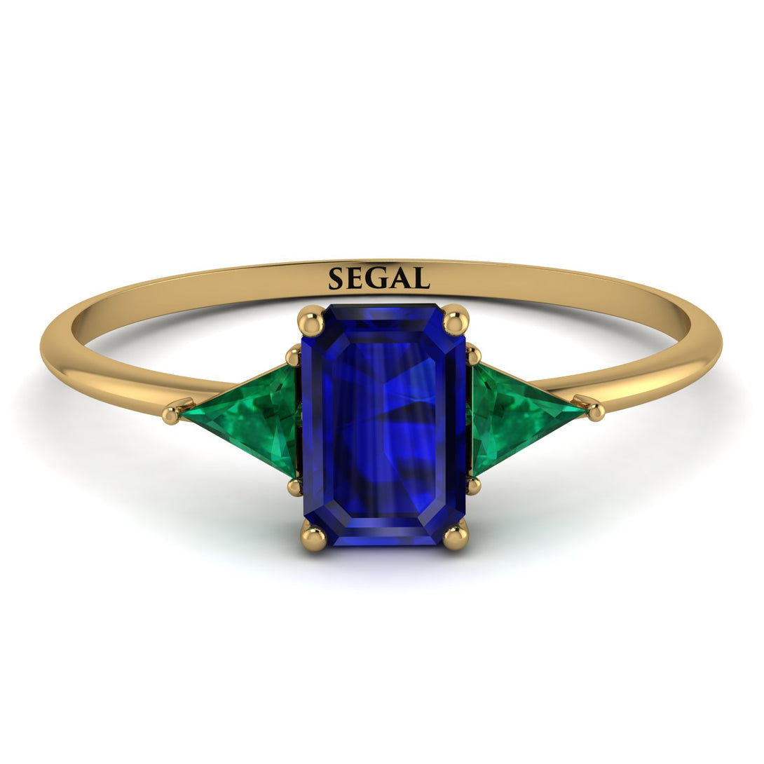 Emerald Cut Sapphire With Triangles Ring - Remi No. 28