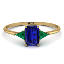 Emerald Cut Sapphire With Triangles Ring - Remi No. 28 image 1