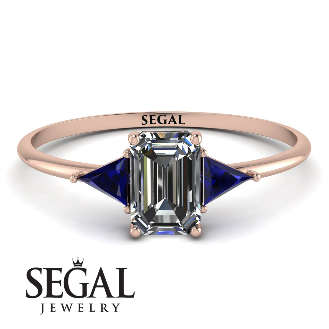 Emerald Cut Diamond With Triangles Ring - Remi No. 62