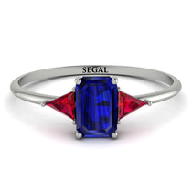 Emerald Cut Sapphire With Triangles Ring - Remi No. 60 image 1