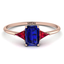 Emerald Cut Sapphire With Triangles Ring - Remi No. 59 image 1
