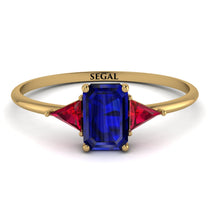 Emerald Cut Sapphire With Triangles Ring - Remi No. 58 image 1