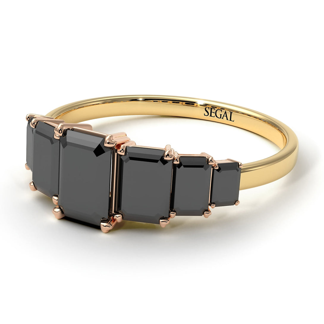 Two Tones Emerald Cut Black Diamond Geometrical Ring - Briella No. 79