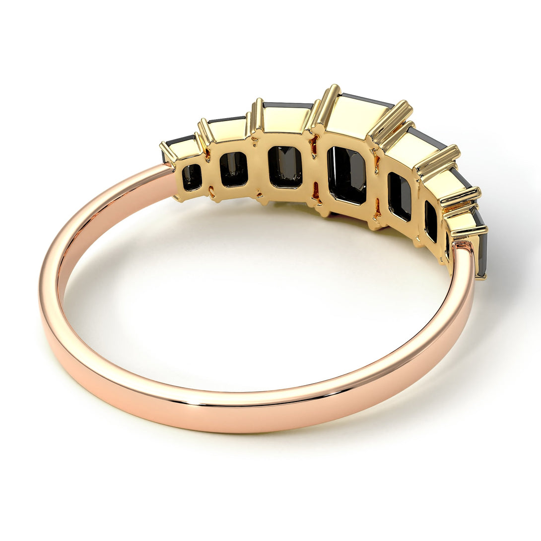 Two Tones Emerald Cut Black Diamond Geometrical Ring - Briella No. 79
