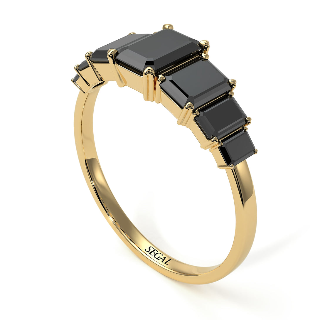 Emerald Cut Black Diamond Geometrical Ring - Briella No. 37
