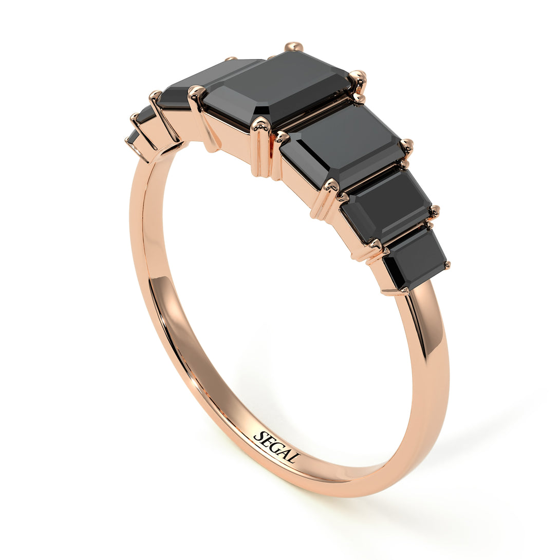 Emerald Cut Black Diamond Geometrical Ring - Briella No. 38