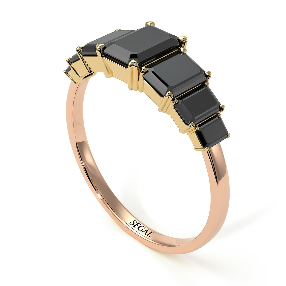 Two Tones Emerald Cut Black Diamond Geometrical Ring - Briella No. 79