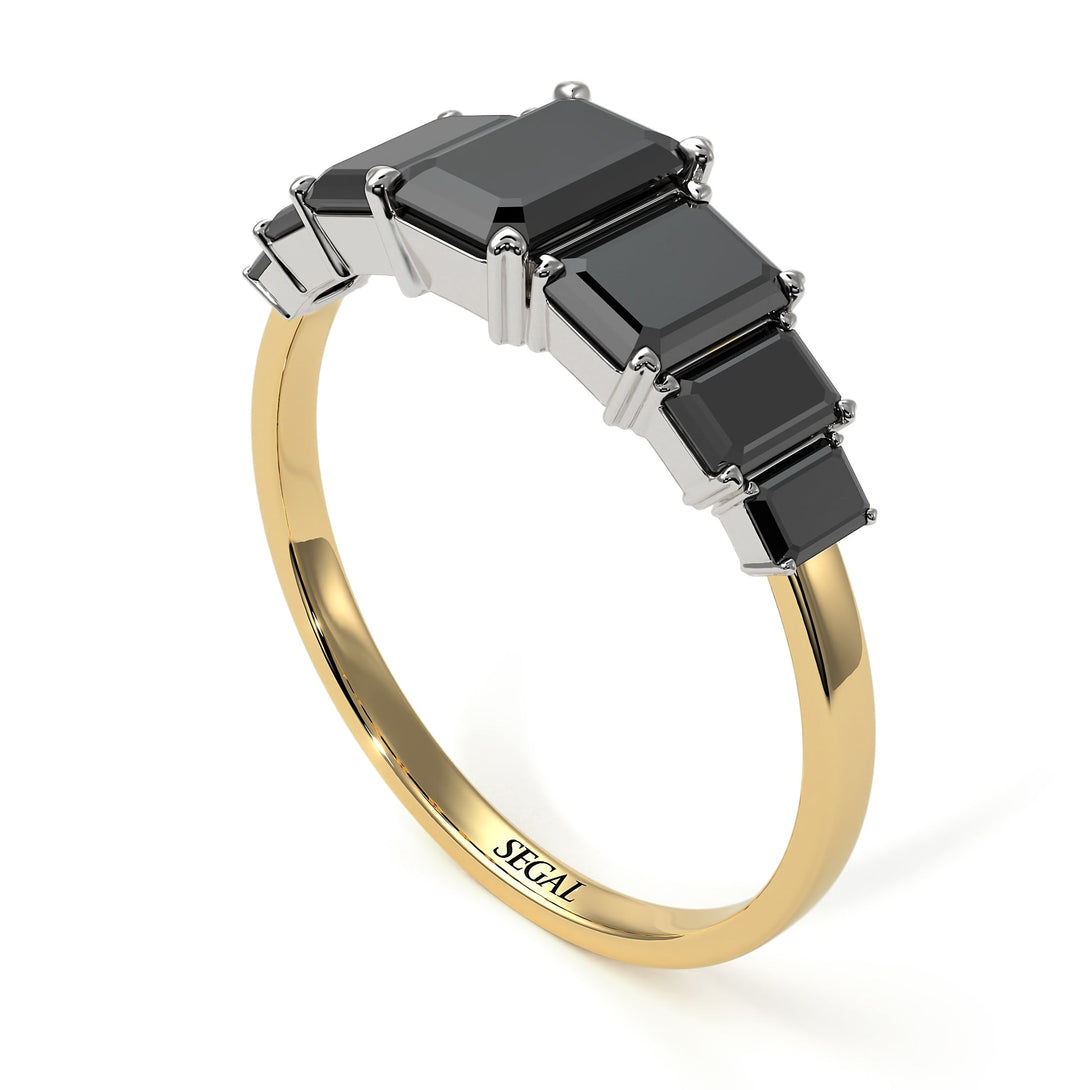Two Tones Emerald Cut Black Diamond Geometrical Ring - Briella No. 80