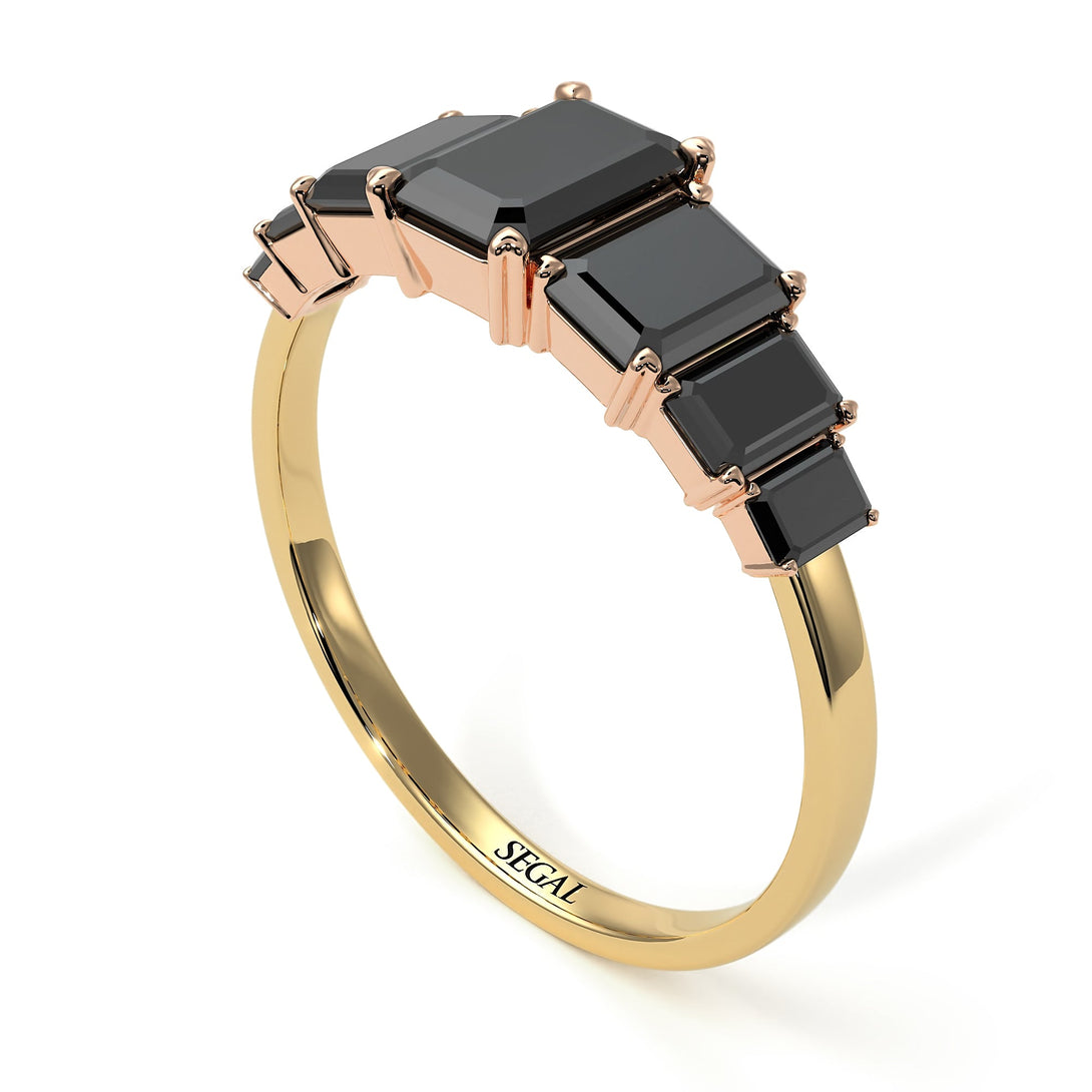 Two Tones Emerald Cut Black Diamond Geometrical Ring - Briella No. 79