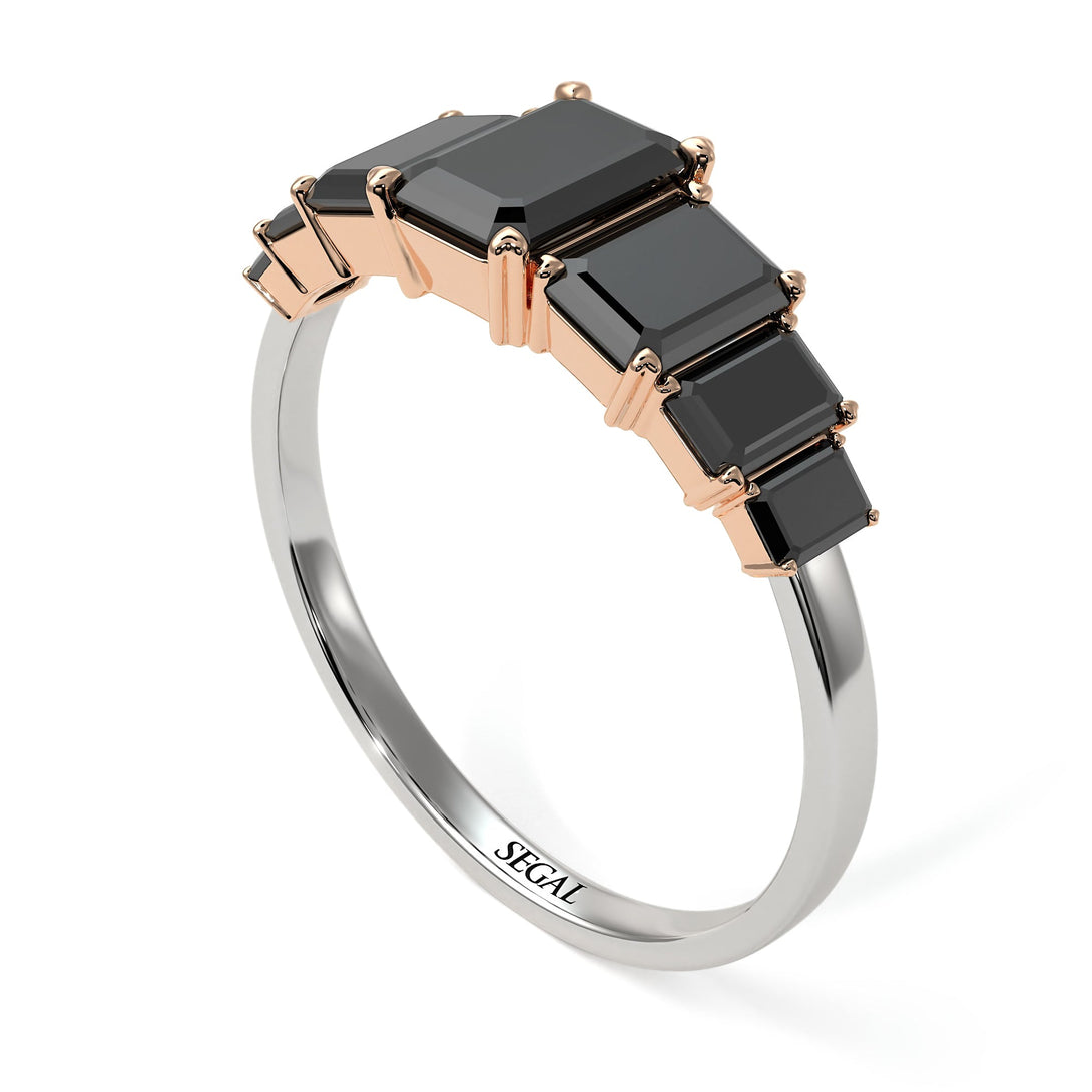 Two Tones Emerald Cut Black Diamond Geometrical Ring - Briella No. 81