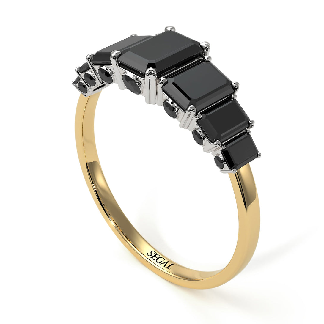 Two Tones Emerald Cut Black Diamond Ring With Hidden Diamonds - Brynlee No. 80