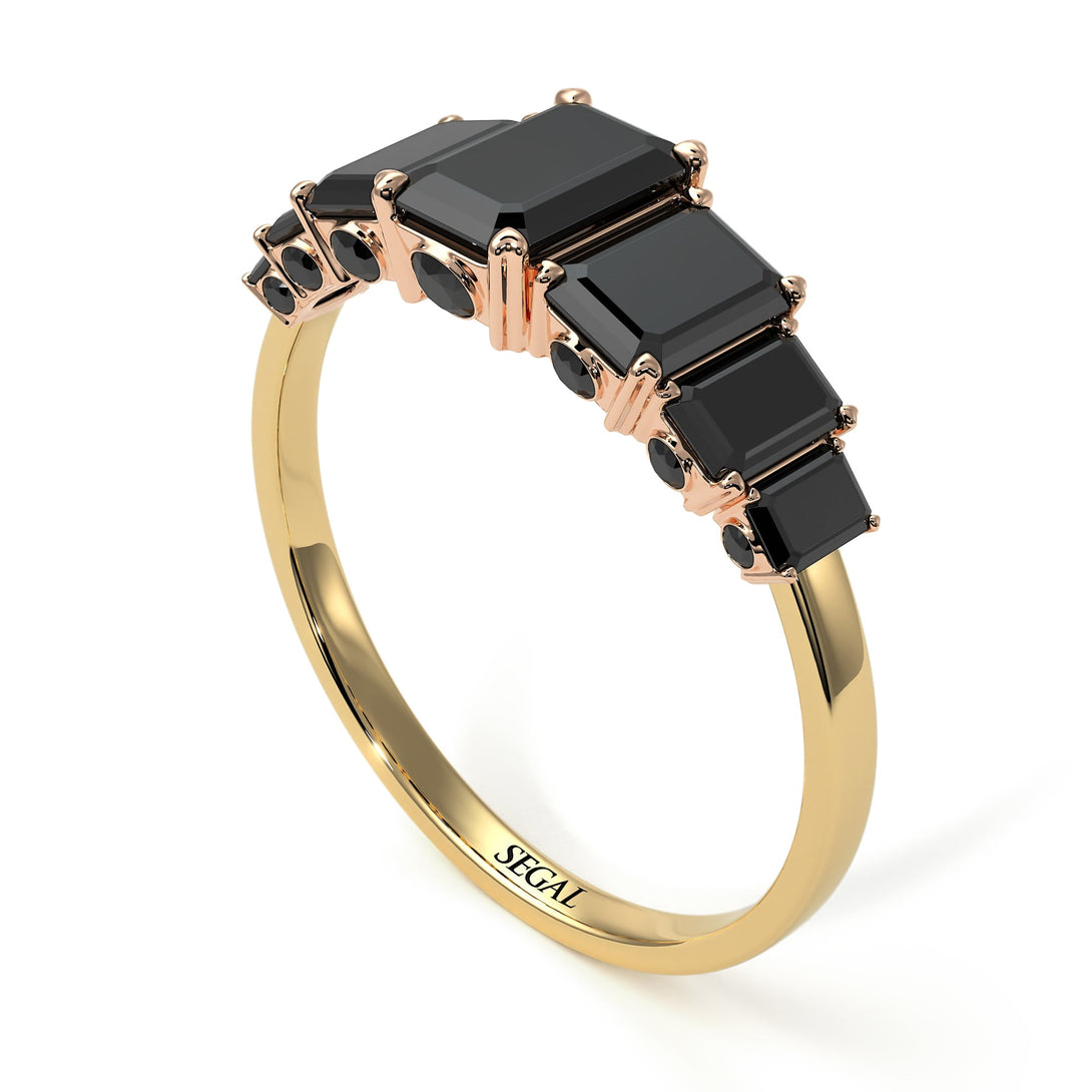 Two Tones Emerald Cut Black Diamond Ring With Hidden Diamonds - Brynlee No. 79