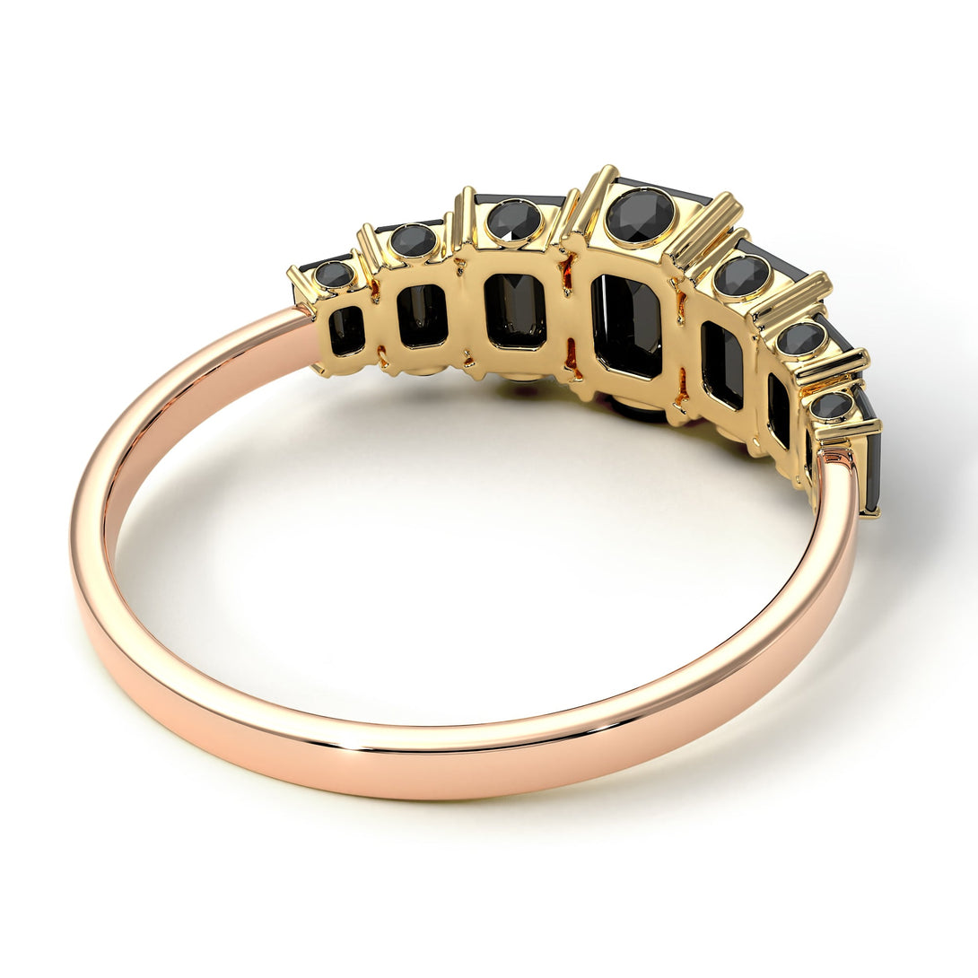 Two Tones Emerald Cut Black Diamond Ring With Hidden Diamonds - Brynlee No. 79