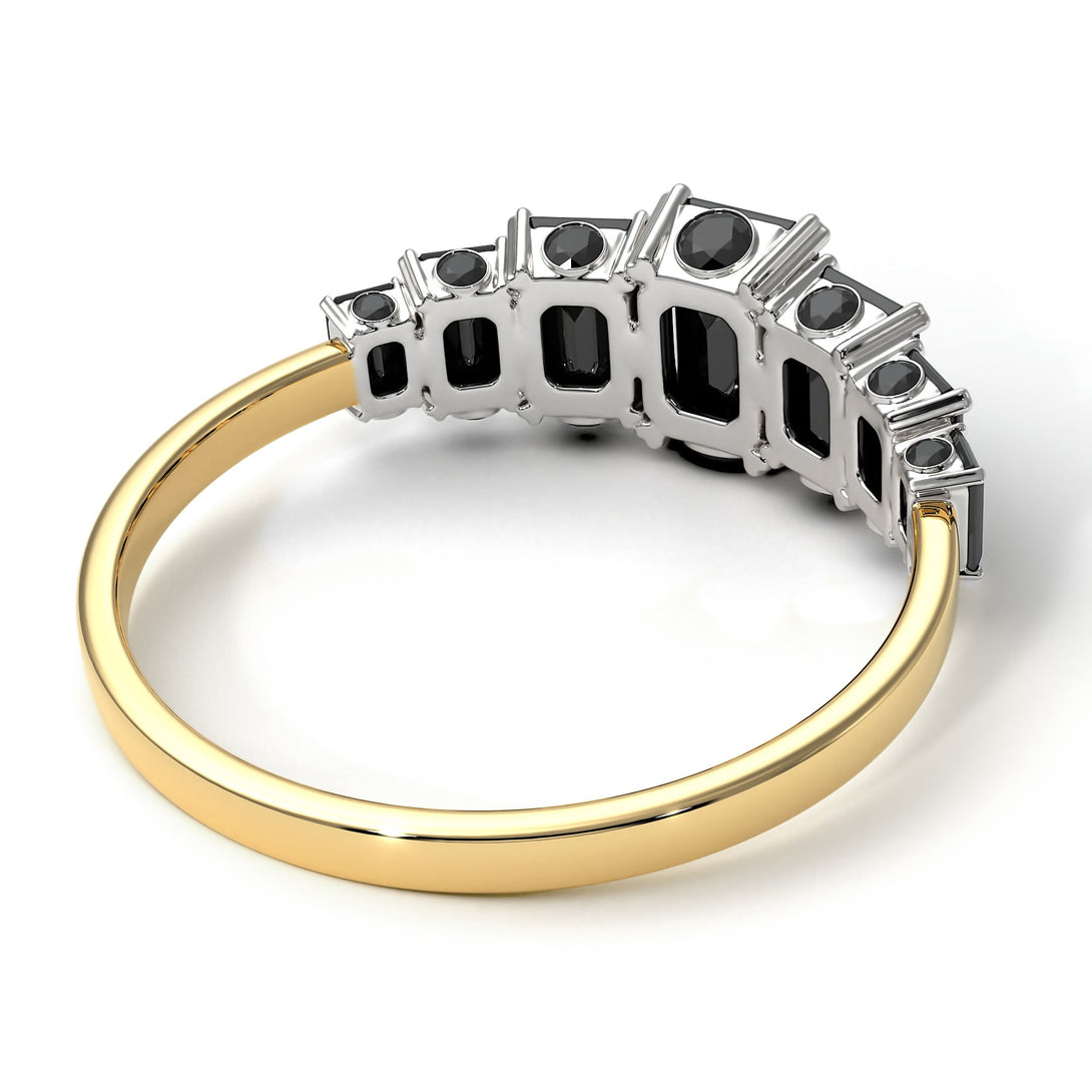 Two Tones Emerald Cut Black Diamond Ring With Hidden Diamonds - Brynlee No. 80