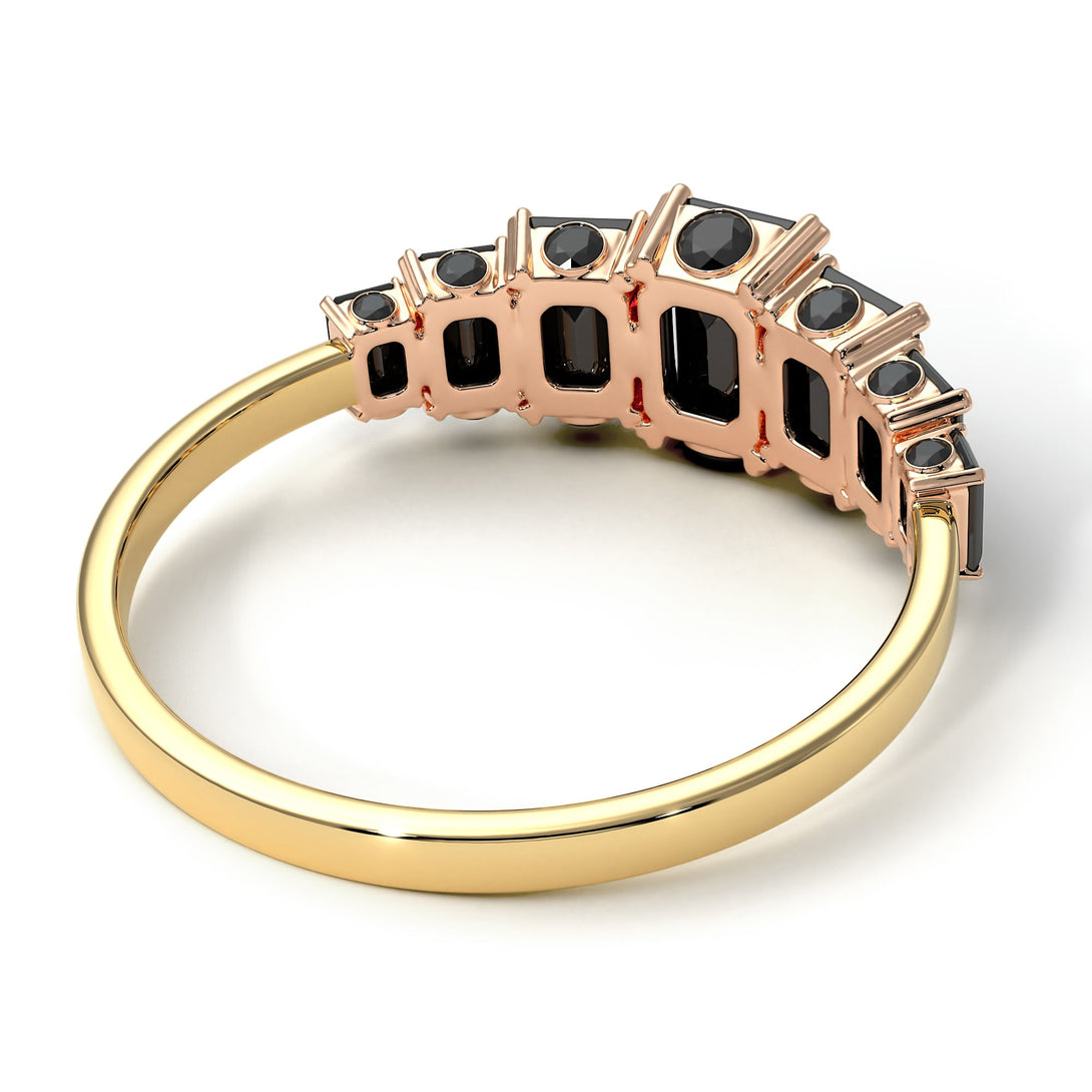 Two Tones Emerald Cut Black Diamond Ring With Hidden Diamonds - Brynlee No. 79