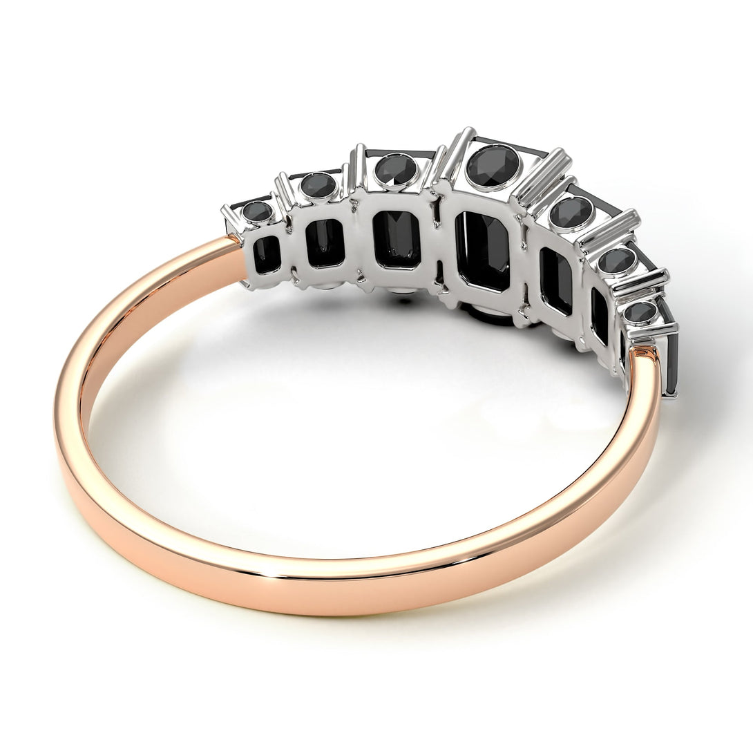 Two Tones Emerald Cut Black Diamond Ring With Hidden Diamonds - Brynlee No. 81