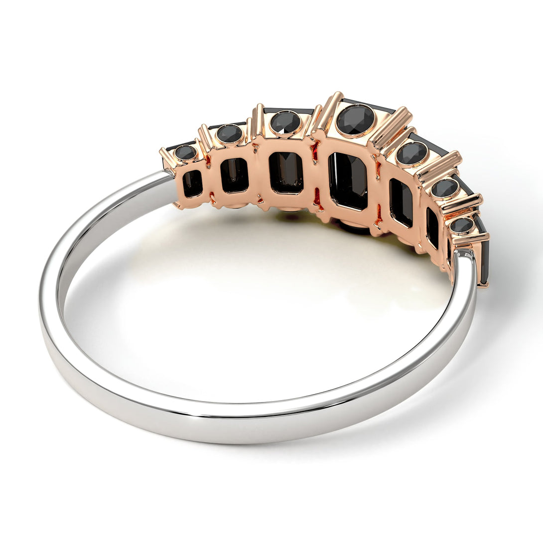 Two Tones Emerald Cut Black Diamond Ring With Hidden Diamonds - Brynlee No. 81