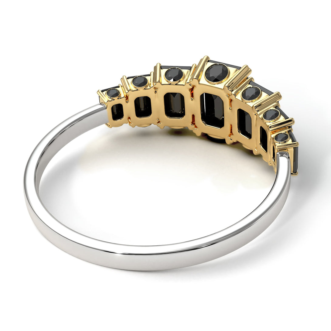 Two Tones Emerald Cut Black Diamond Ring With Hidden Diamonds - Brynlee No. 80