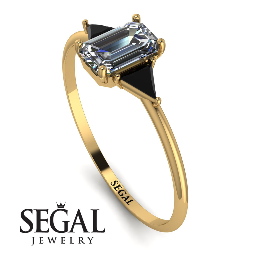Emerald Cut Diamond With Triangles Ring - Remi No. 31