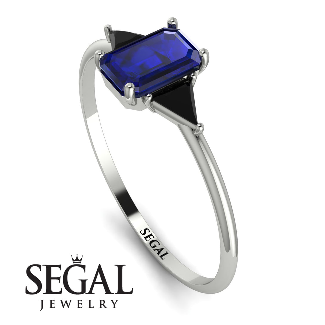 Emerald Cut Sapphire With Triangles Ring - Remi No. 45