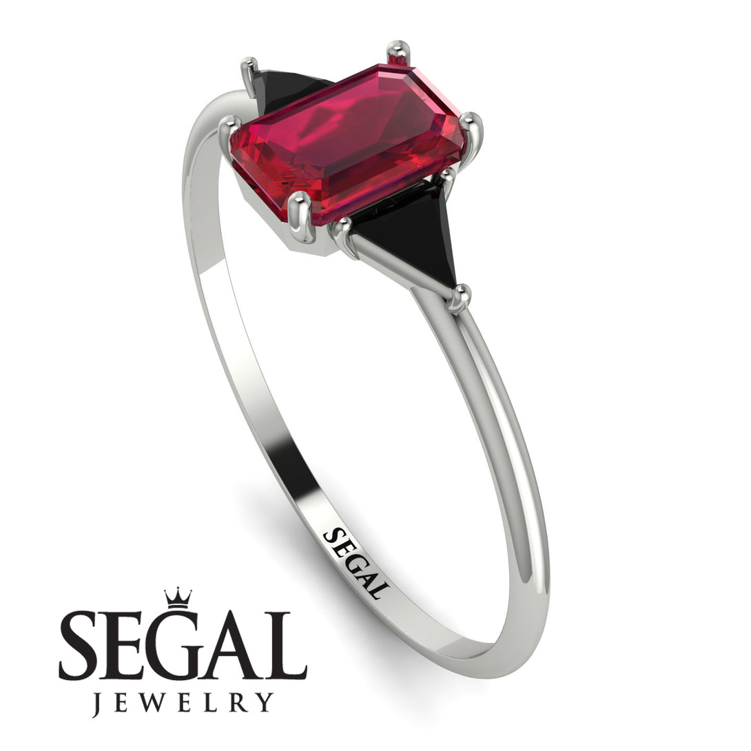 Emerald Cut Ruby With Triangles Ring - Remi No. 42