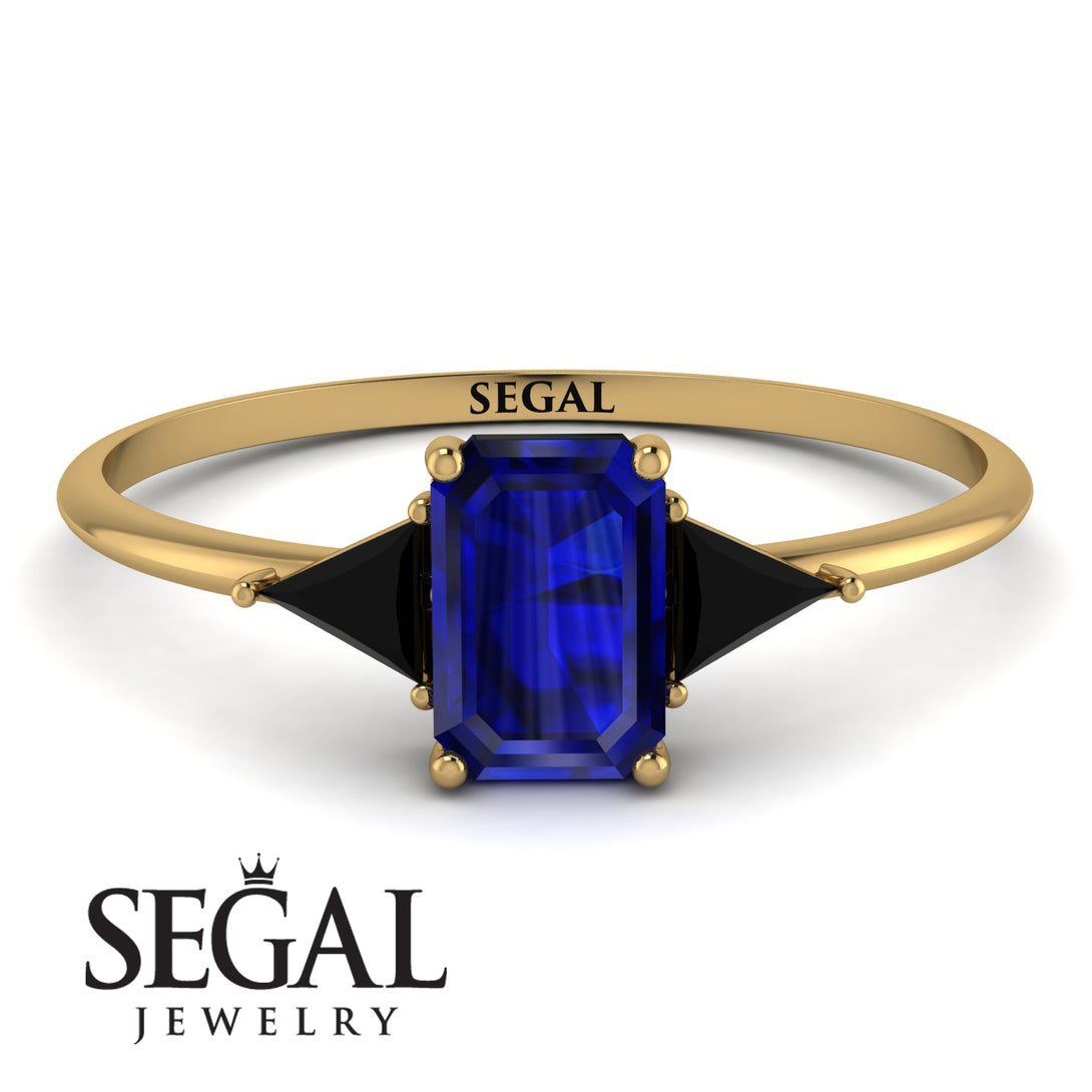 Emerald Cut Sapphire With Triangles Ring - Remi No. 43