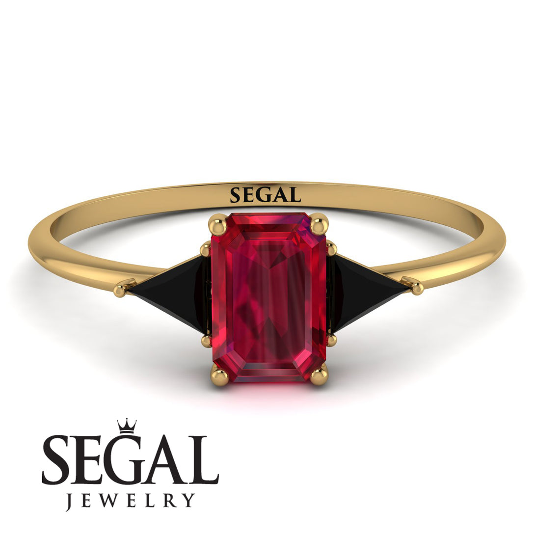 Emerald Cut Ruby With Triangles Ring - Remi No. 40