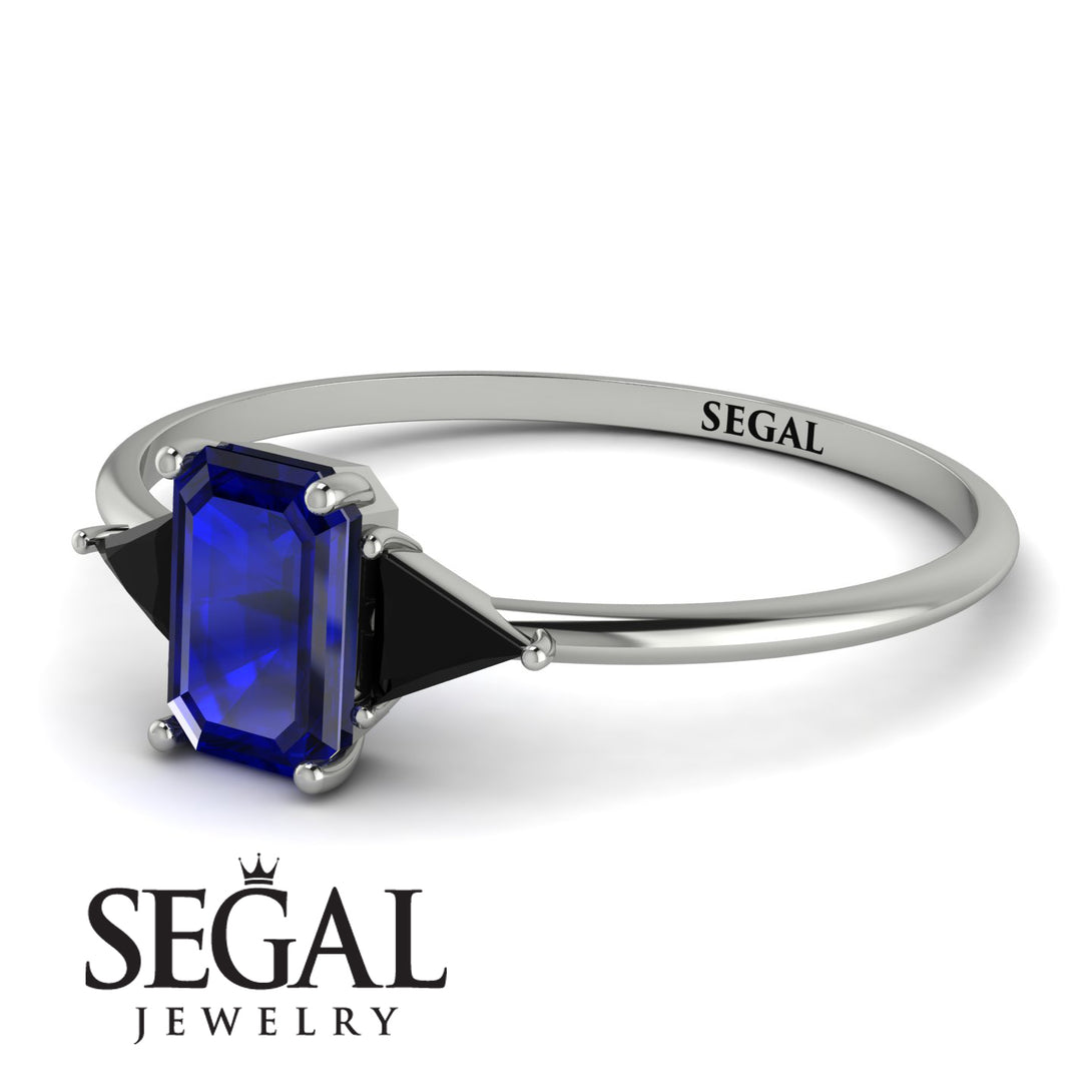 Emerald Cut Sapphire With Triangles Ring - Remi No. 45