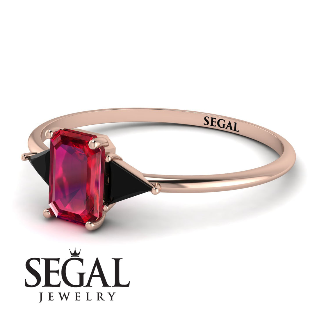 Emerald Cut Ruby With Triangles Ring - Remi No. 41
