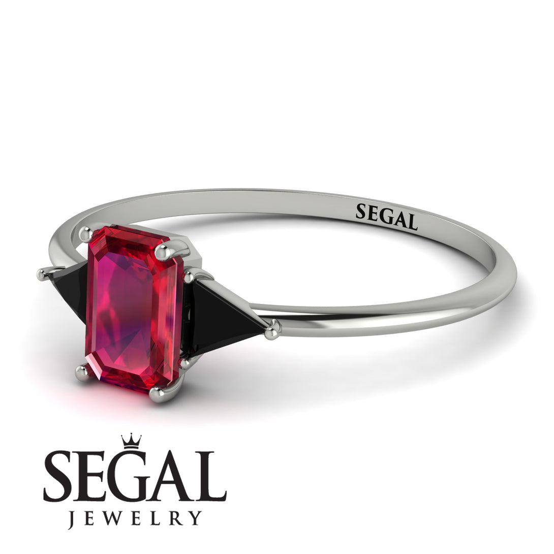 Emerald Cut Ruby With Triangles Ring - Remi No. 42
