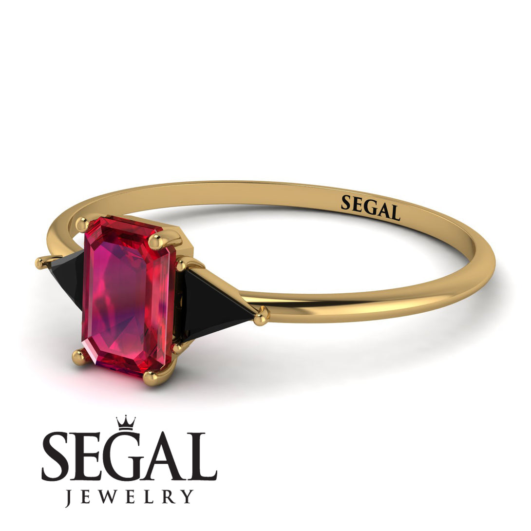 Emerald Cut Ruby With Triangles Ring - Remi No. 40