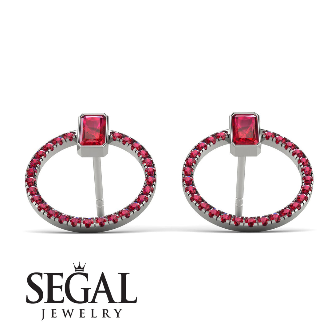 Emerald Cut Circle Ruby Earrings - Oaklyn No. 57