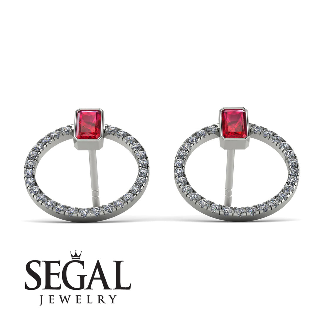 Emerald Cut Circle Ruby Earrings - Oaklyn No. 12