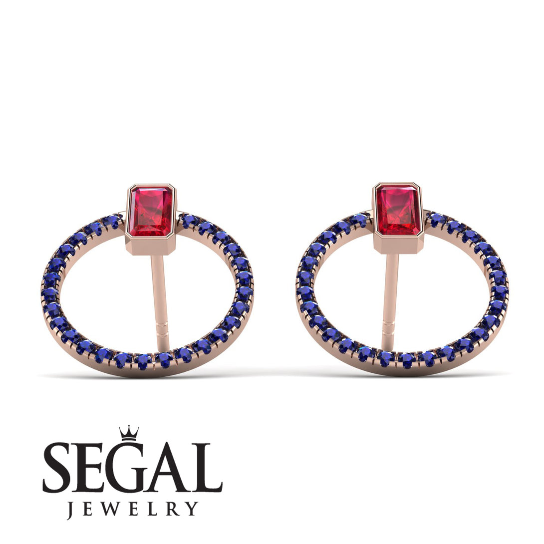 Emerald Cut Circle Ruby Earrings - Oaklyn No. 71