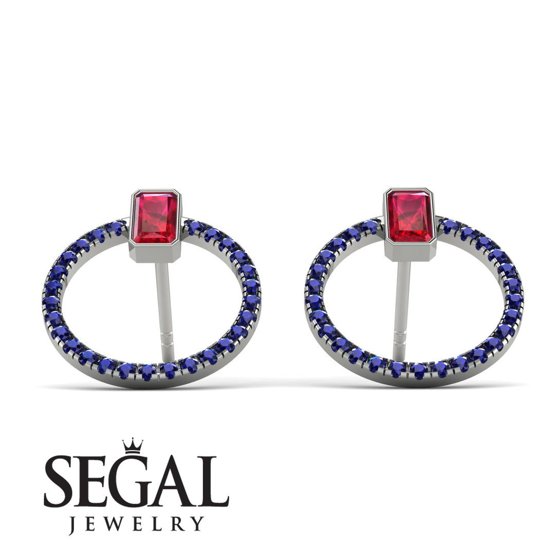 Emerald Cut Circle Ruby Earrings - Oaklyn No. 72