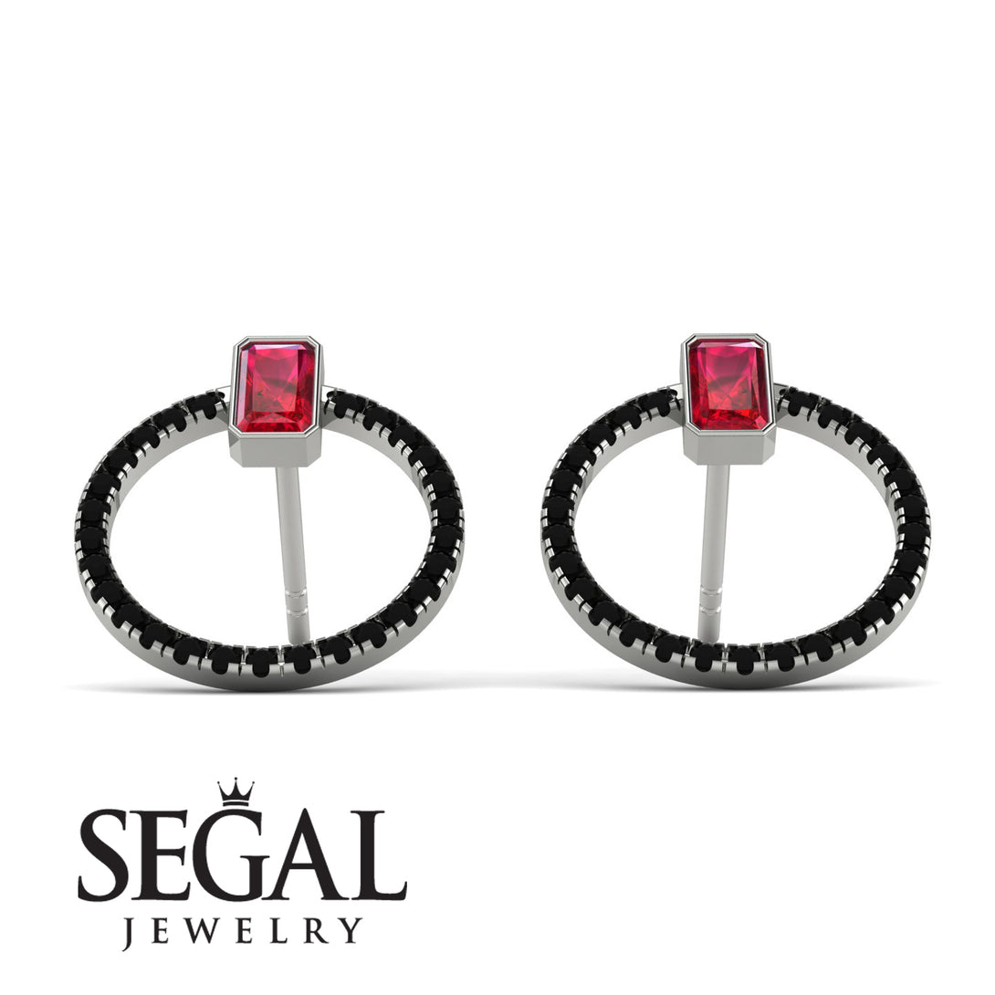 Emerald Cut Circle Ruby Earrings - Oaklyn No. 42