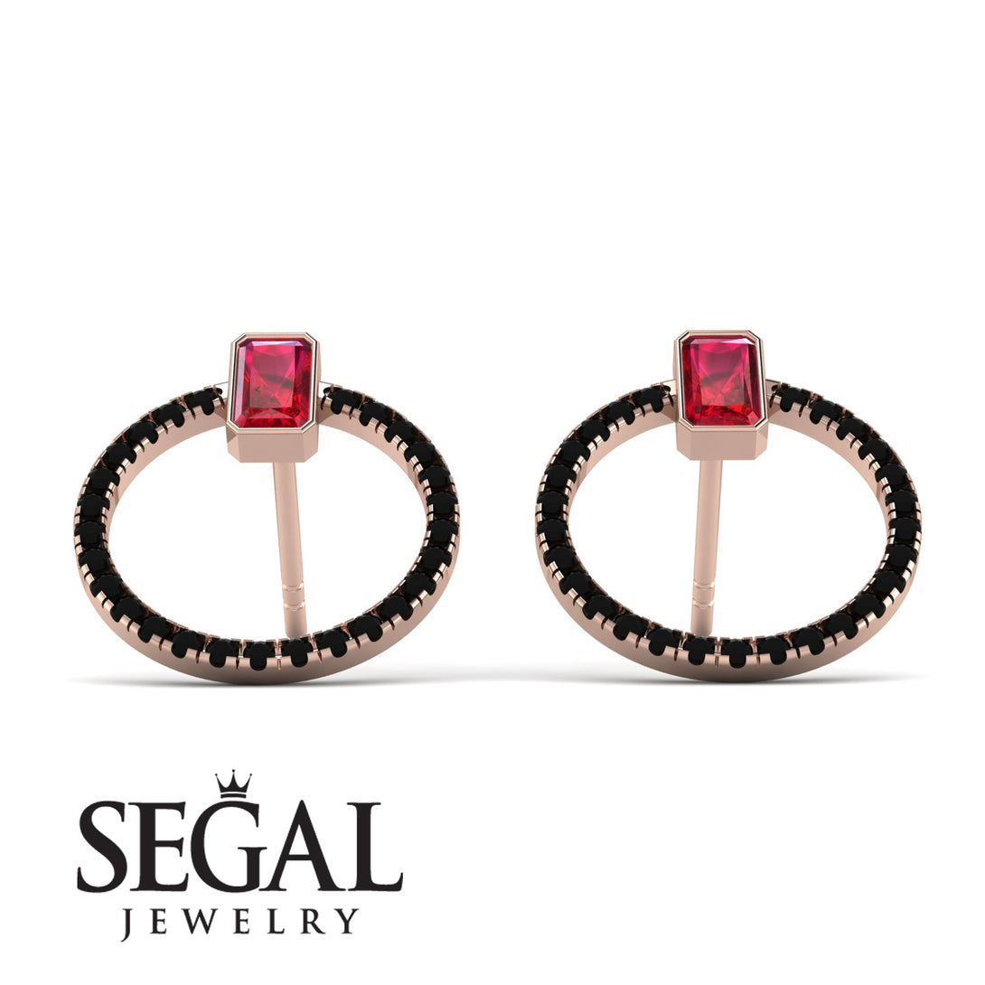 Emerald Cut Circle Ruby Earrings - Oaklyn No. 41