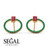 Emerald Cut Circle Ruby Earrings - Oaklyn No. 25