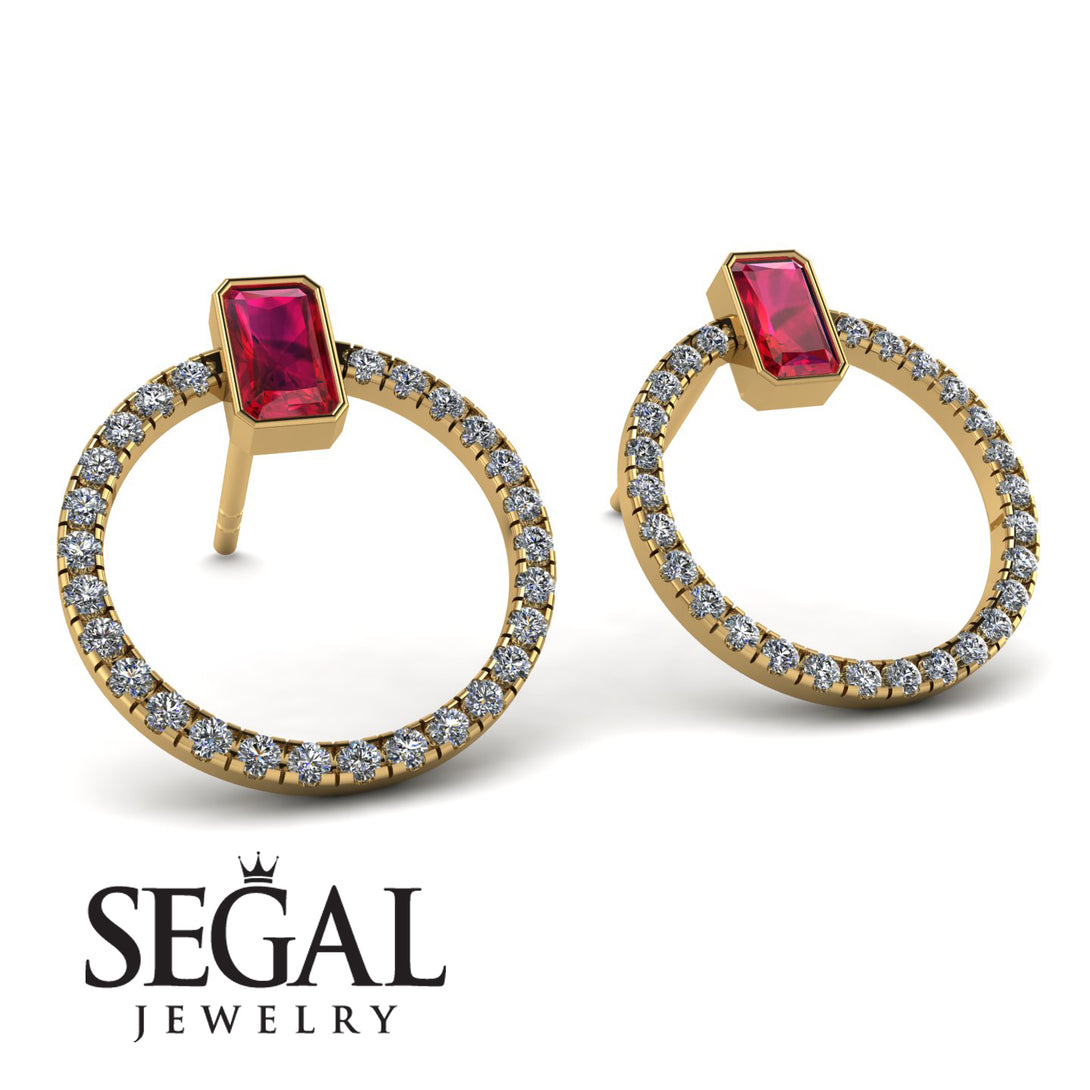 Emerald Cut Circle Ruby Earrings - Oaklyn No. 10