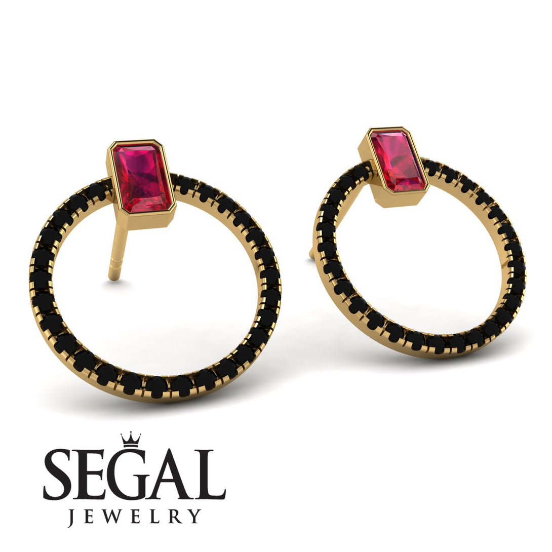 Emerald Cut Circle Ruby Earrings - Oaklyn No. 40